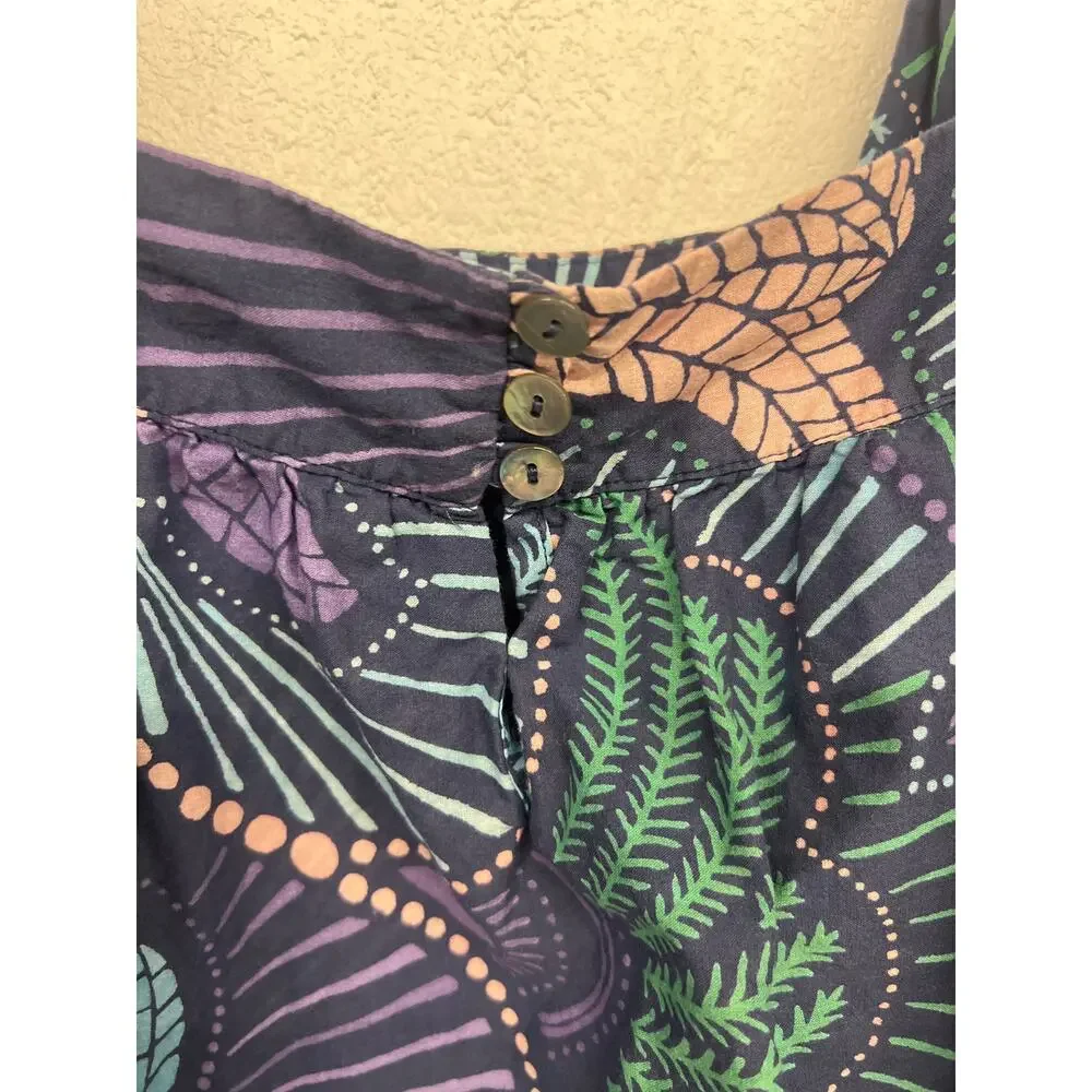 Warm  3/Large Purple Green Floral Tie Strap Square Neck Crop Woodstock Tank Top - Picture 8 of 8